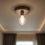 A photograph of a stylish small flush mount light fixture installed in a beautifully designed room