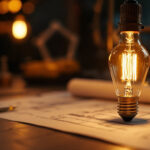 A photograph of an elegant antique led bulb illuminated in a stylish