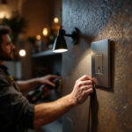 A photograph of a skilled electrician installing a sleek