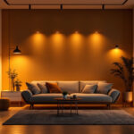 A photograph of a stylishly designed room illuminated by warm led lighting