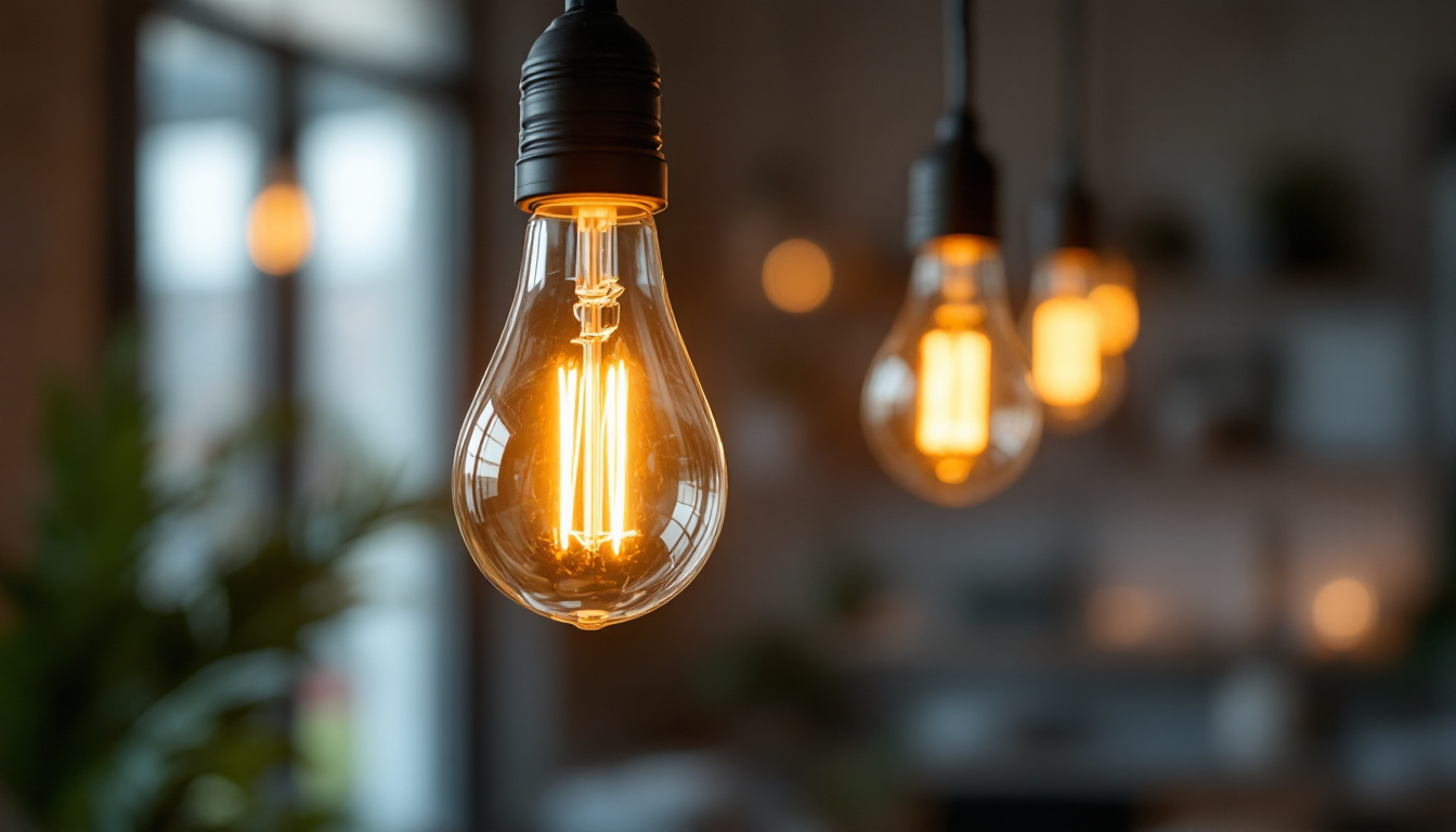 A photograph of a stylish light bulb fixture in a modern setting