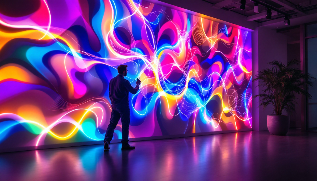 A photograph of a beautifully designed led lighting wall art installation in a modern interior setting