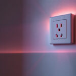 A photograph of a stylishly designed duplex receptacle outlet in a well-lit room