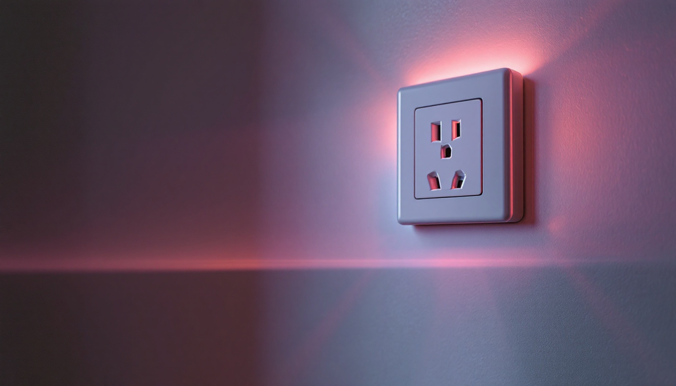 A photograph of a stylishly designed duplex receptacle outlet in a well-lit room
