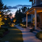 A photograph of a beautifully illuminated outdoor space at dusk