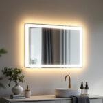 A photograph of a stylish led wall mirror in a well-lit room