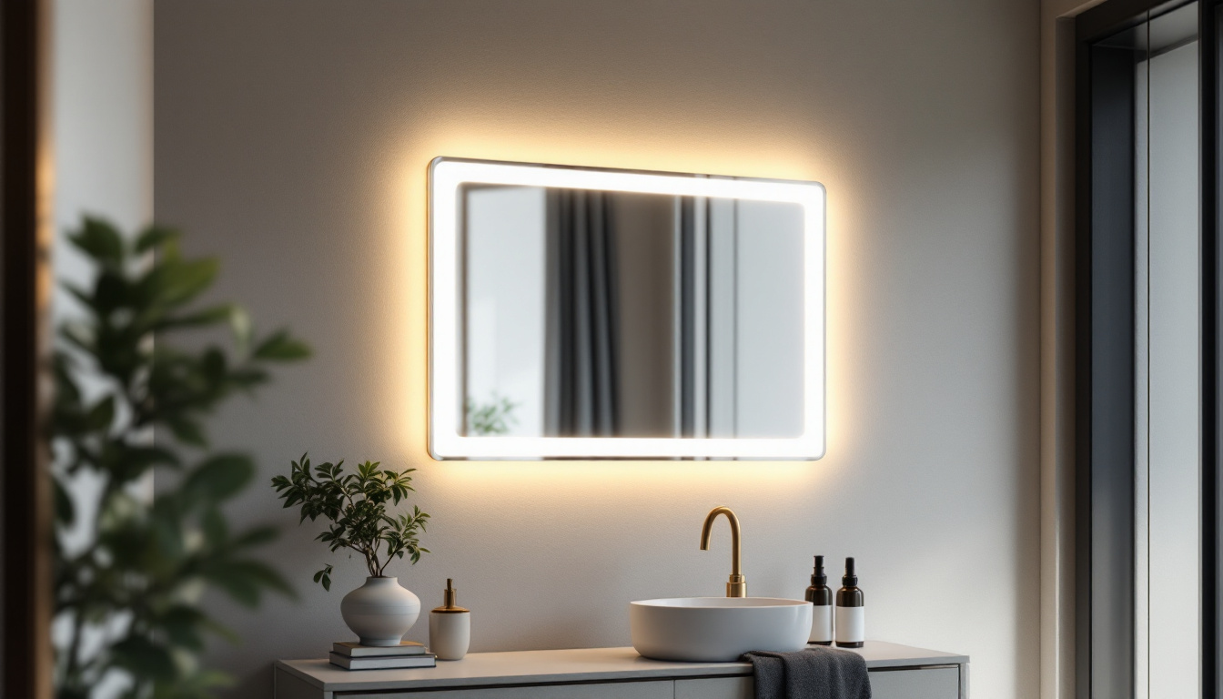 A photograph of a stylish led wall mirror in a well-lit room