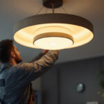 A photograph of a beautifully designed ceiling pendant light in a modern interior setting