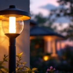 A photograph of a beautifully designed outdoor lighting fixture in a residential setting