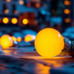 A photograph of a close-up view of tanning bed bulbs illuminated in a well-lit environment