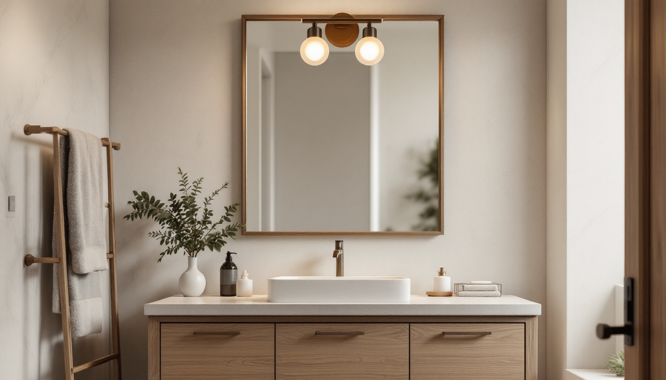 A photograph of a stylish vanity bathroom light fixture in a beautifully designed bathroom setting