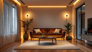 A photograph of a well-designed room featuring recessed strip lighting