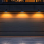 A photograph of a modern garage illuminated by sleek led lamps