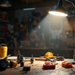 A photograph of a well-lit workspace featuring a 4-foot led shop light in action