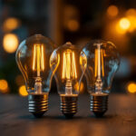 A photograph of a t12 bulb alongside its modern led counterparts