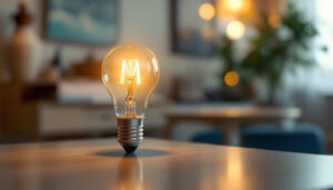 A photograph of a 40-watt type b lamp elegantly illuminated in a stylish setting