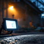 A photograph of a well-lit outdoor space showcasing a high-quality flood light in action