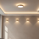 A photograph of a beautifully designed interior space featuring flush lighting fixtures that highlight the room's ambiance
