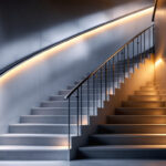 A photograph of a well-lit staircase showcasing various lighting options