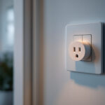 A photograph of capture a photograph of a light switch outlet combo installed in a modern home setting