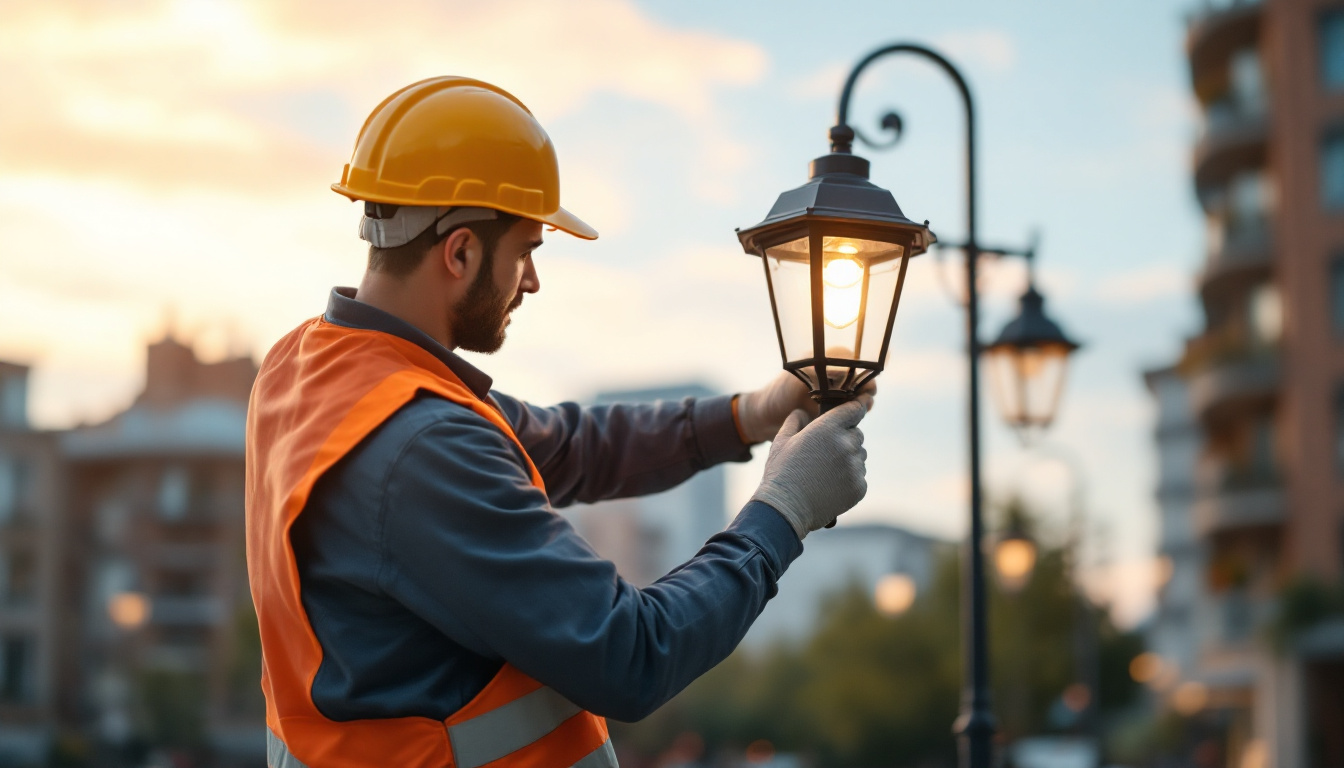 A photograph of a well-designed lamp post lamp installed in an urban setting