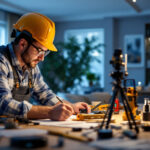 A photograph of a smart lighting contractor at work