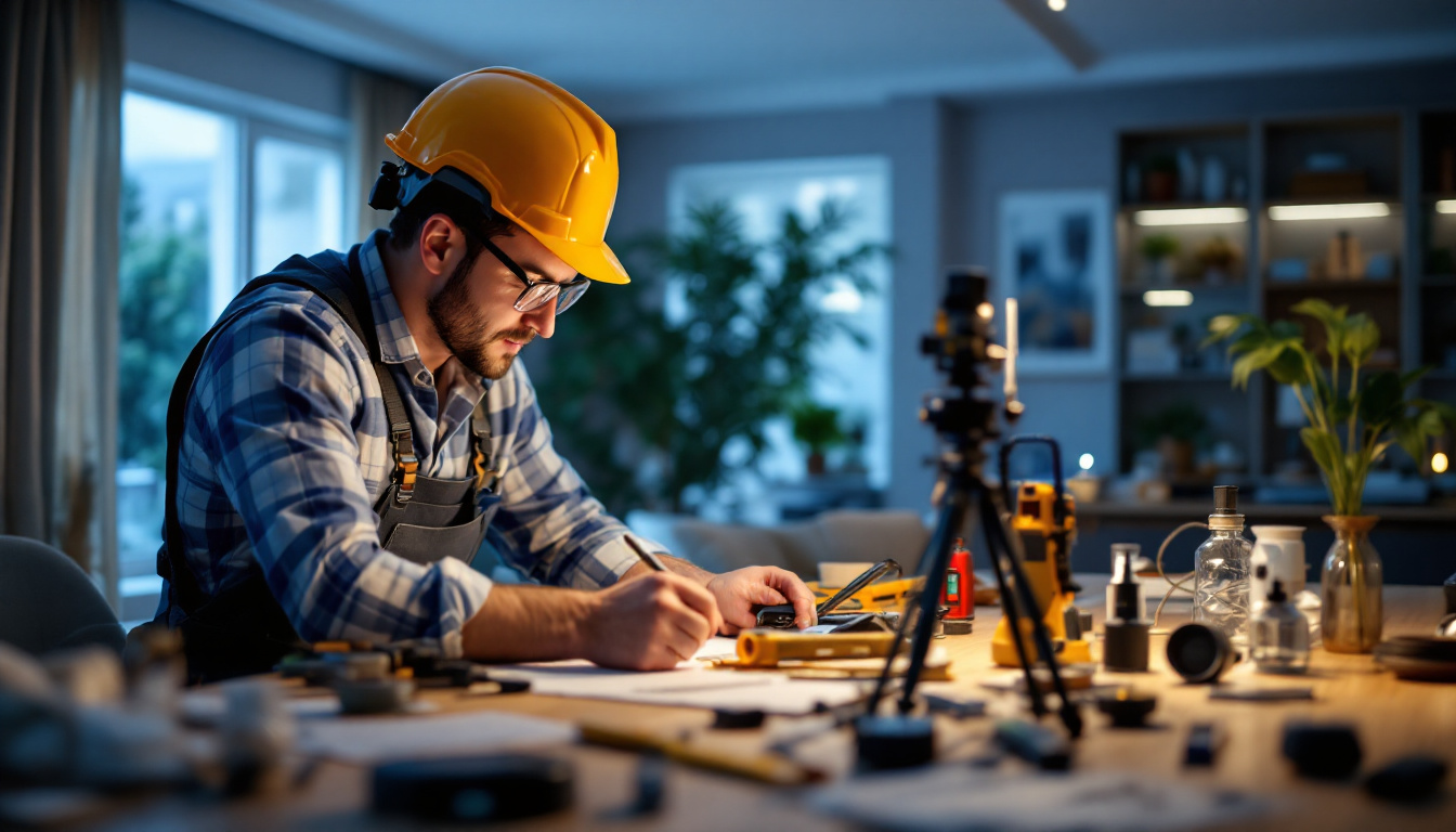 A photograph of a smart lighting contractor at work