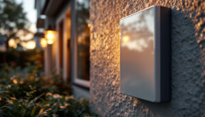 A photograph of a close-up shot of a well-installed exterior electrical box cover
