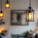 A photograph of a beautifully styled hanging pendant lantern in a modern interior setting
