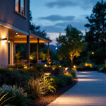 A photograph of a beautifully illuminated outdoor space at dusk