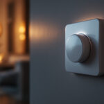 A photograph of a close-up of a digital timer switch installed in a stylish lighting setup
