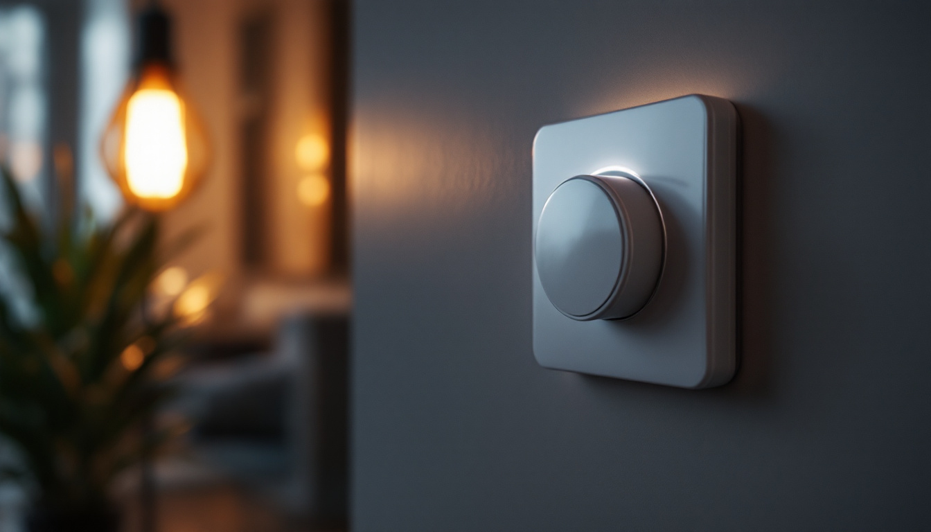 A photograph of a close-up of a digital timer switch installed in a stylish lighting setup