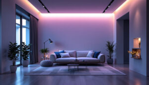 A photograph of a modern interior space featuring energy-efficient led wall lighting