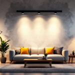 A photograph of a stylishly designed room featuring four led can lights in various settings