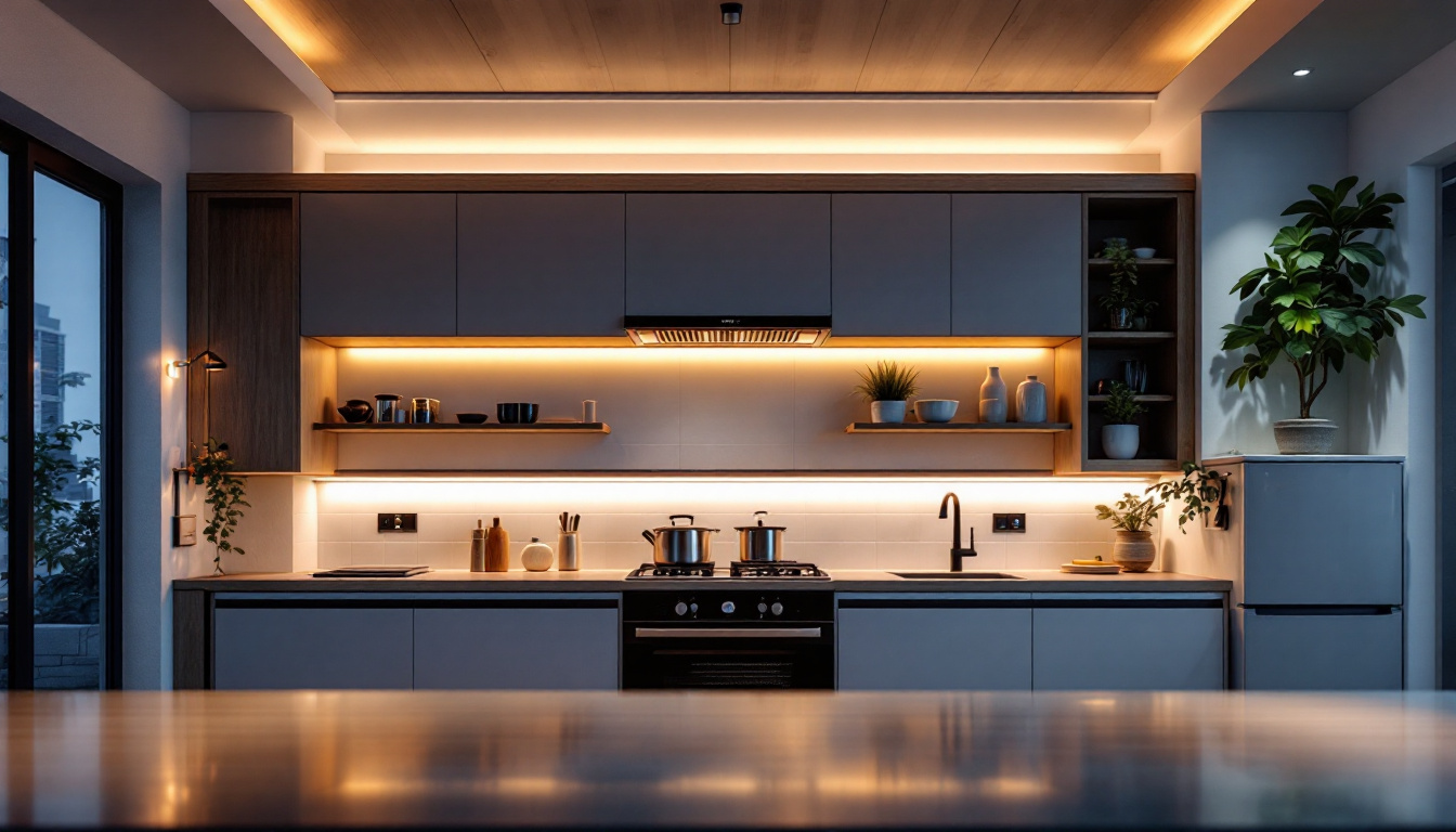 A photograph of a well-lit interior space showcasing various applications of led strip lights