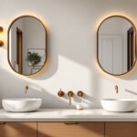 A photograph of a beautifully styled bathroom vanity featuring a variety of elegant light fixtures