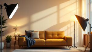 A photograph of a well-lit scene showcasing the dramatic difference in lighting quality between a 4k lighting setup and a 3500k lighting setup