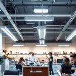 A photograph of a well-lit commercial space showcasing 8-foot led fixtures in action
