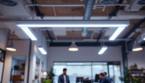 A photograph of a well-designed commercial space showcasing various styles of track lighting in action