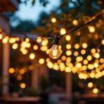 A photograph of a beautifully lit outdoor space adorned with commercial string lights