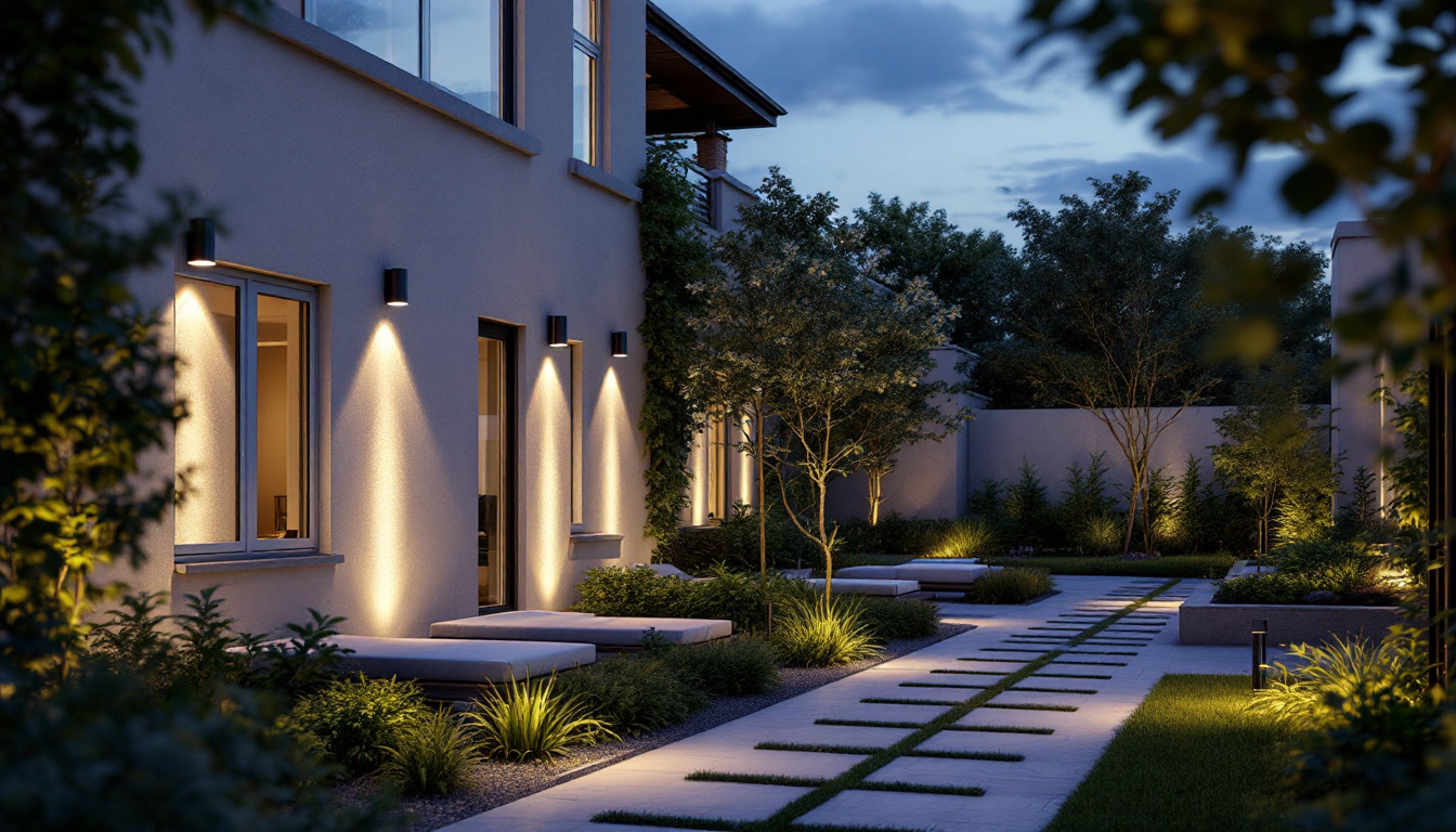 A photograph of a beautifully illuminated outdoor space featuring sleek cylinder downlights