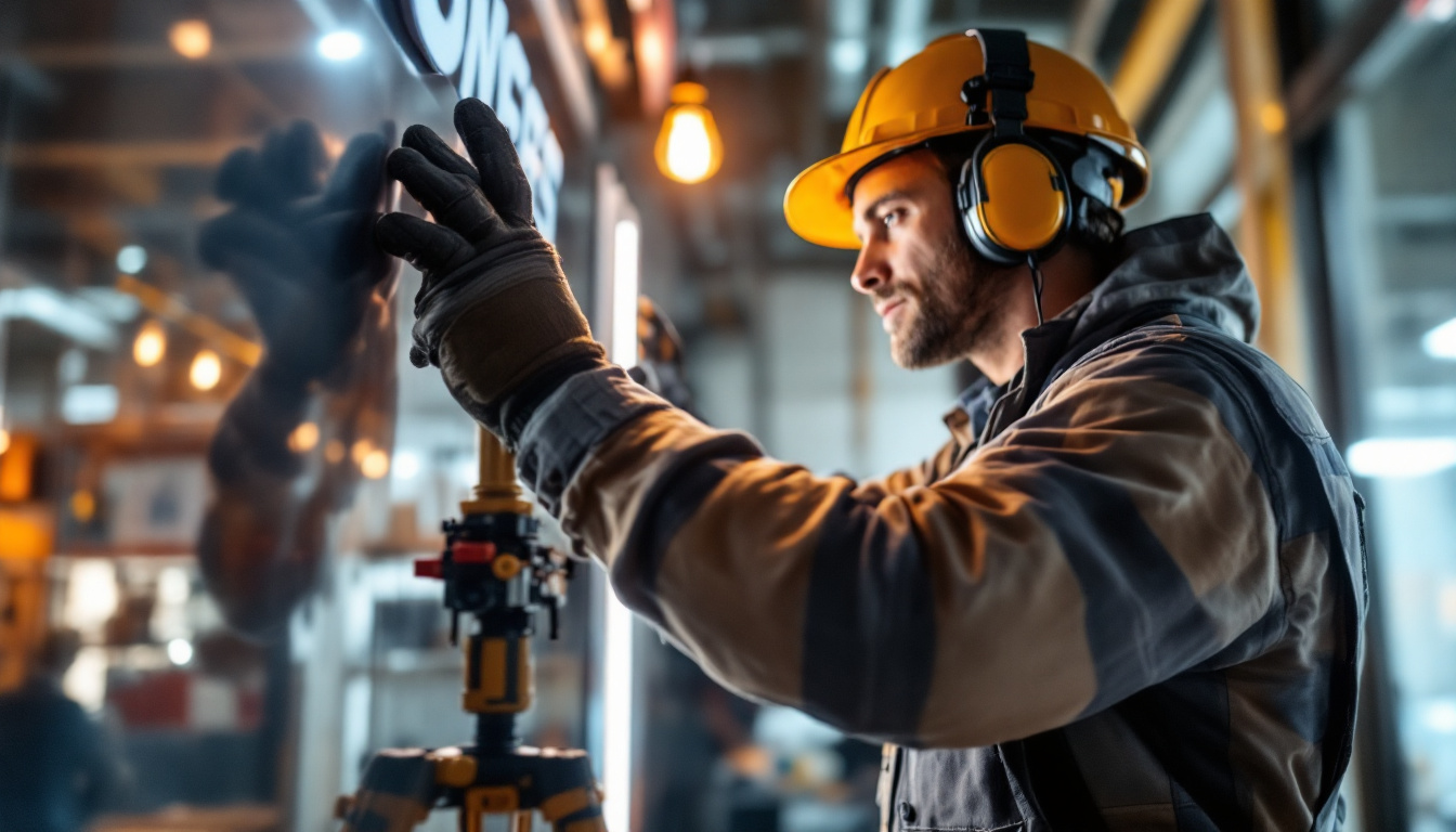A photograph of a lighting contractor at work
