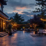 A photograph of a beautifully illuminated outdoor space at dusk