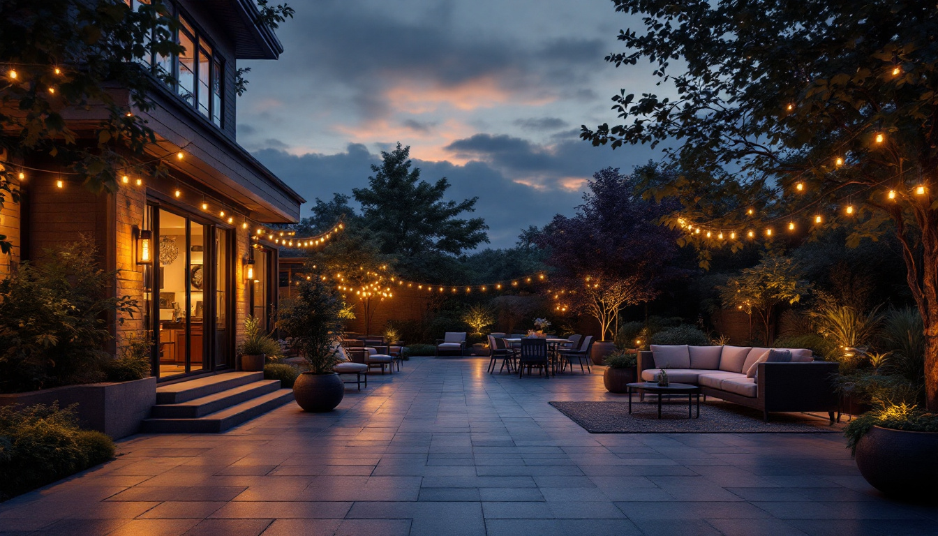 A photograph of a beautifully illuminated outdoor space at dusk