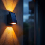 A photograph of a solar wall light installed on an exterior wall