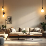 A photograph of a beautifully arranged indoor space featuring a variety of stylish light fixtures