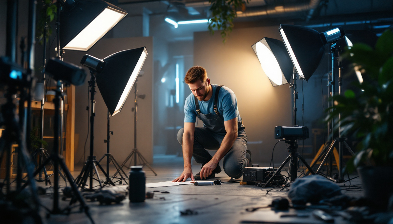 A photograph of a skilled lighting contractor in action