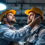A photograph of a skilled lighting contractor expertly installing led fixtures in a modern space