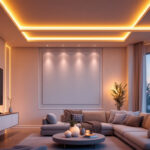 A photograph of a beautifully designed living space featuring led strip lights elegantly installed along the ceiling