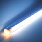 A photograph of a t5 fluorescent tube illuminated in a well-designed lighting project setting